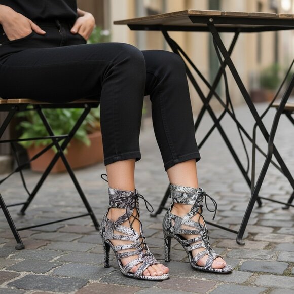 NWT CSP Shoewear and Clothing Lace Up Python Hydra Heels RARE - Size 39 - Picture 2 of 11